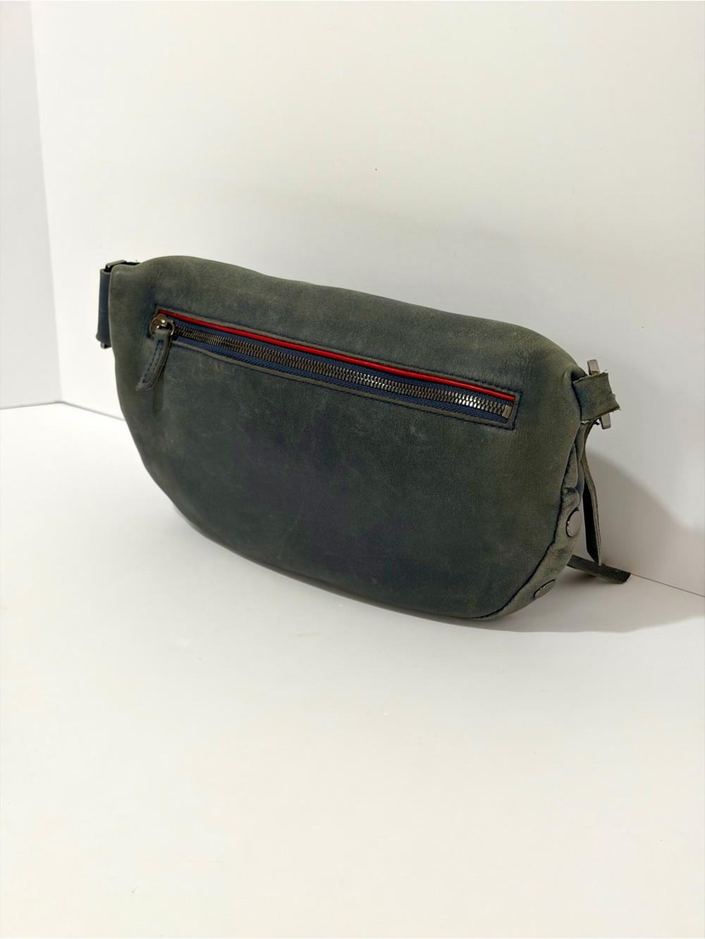 Hammitt Charles LgCrossbody Bag In Distressed Washed Slate Blue Leather/Gunmetal - Picture 7 of 14